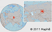 Gray Location Map of Semipalatinsk, within the entire country, hill shading