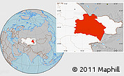 Gray Location Map of Semipalatinsk, highlighted country, hill shading