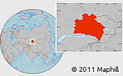 Gray Location Map of Semipalatinsk, hill shading