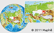 Physical Location Map of Semipalatinsk, highlighted country, within the entire country