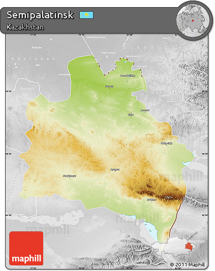 Physical Map of Semipalatinsk, lighten, desaturated