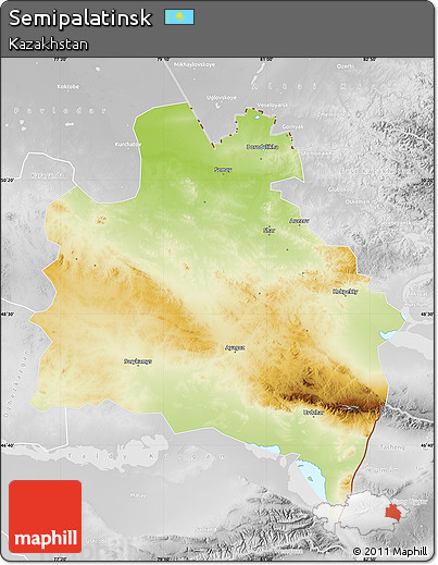 Physical Map of Semipalatinsk, lighten, desaturated
