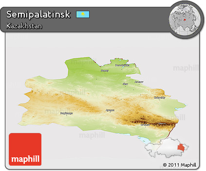 Physical Panoramic Map of Semipalatinsk, cropped outside
