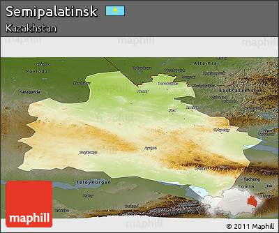 Physical Panoramic Map of Semipalatinsk, darken