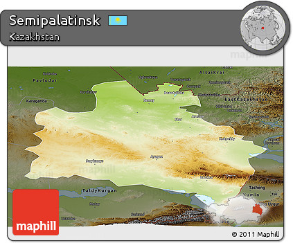 Physical Panoramic Map of Semipalatinsk, darken