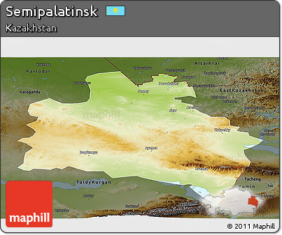 Physical Panoramic Map of Semipalatinsk, darken