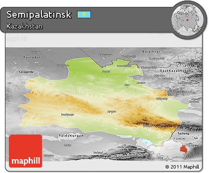 Physical Panoramic Map of Semipalatinsk, desaturated