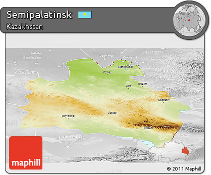 Physical Panoramic Map of Semipalatinsk, lighten, desaturated