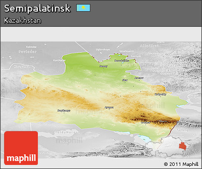 Physical Panoramic Map of Semipalatinsk, lighten, desaturated