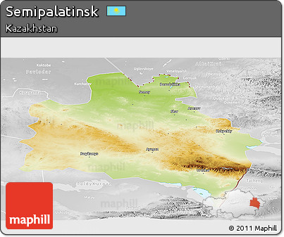 Physical Panoramic Map of Semipalatinsk, lighten, desaturated