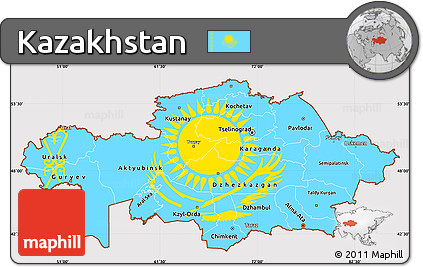 Flag Simple Map of Kazakhstan, flag centered