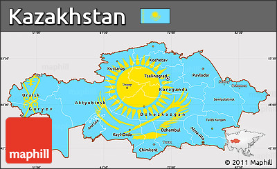 Flag Simple Map of Kazakhstan, flag centered
