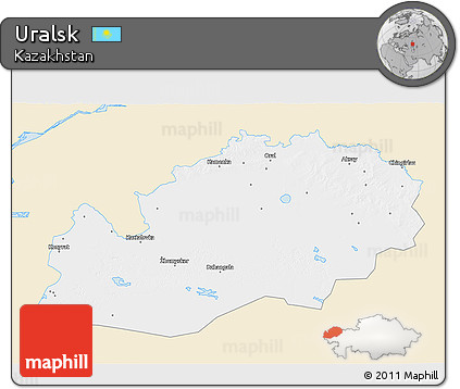 Classic Style 3D Map of Uralsk, single color outside