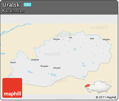 Classic Style 3D Map of Uralsk, single color outside
