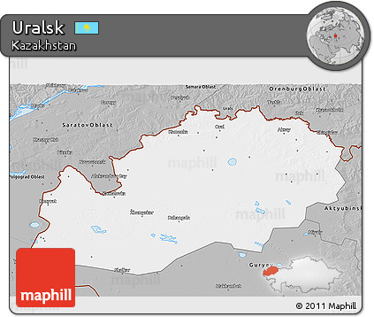 Gray 3D Map of Uralsk