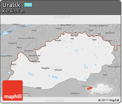 Gray 3D Map of Uralsk
