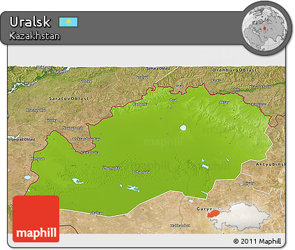 Physical 3D Map of Uralsk, satellite outside
