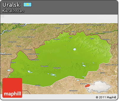 Physical 3D Map of Uralsk, satellite outside