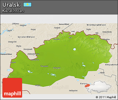 Physical 3D Map of Uralsk, shaded relief outside