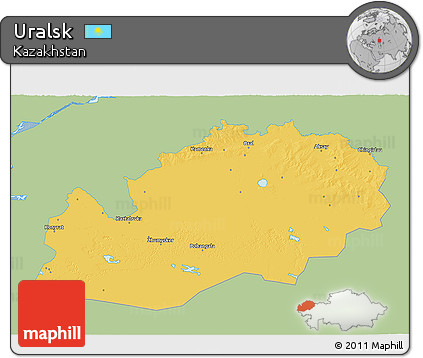 Savanna Style 3D Map of Uralsk, single color outside