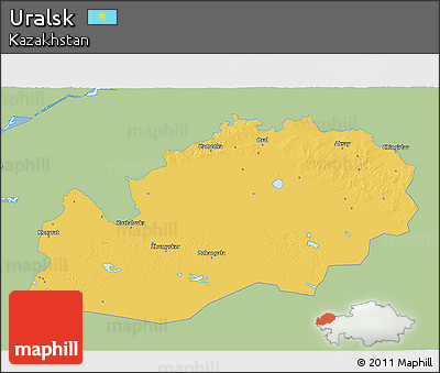 Savanna Style 3D Map of Uralsk, single color outside