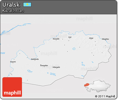 Silver Style 3D Map of Uralsk, single color outside