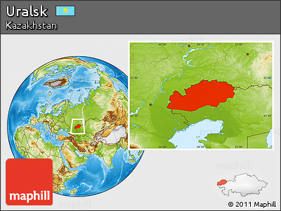 Physical Location Map of Uralsk