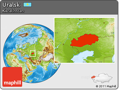 Physical Location Map of Uralsk