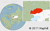 Savanna Style Location Map of Uralsk, highlighted country, hill shading