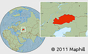 Savanna Style Location Map of Uralsk, hill shading