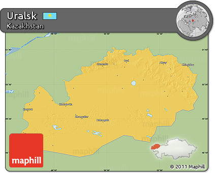 Savanna Style Map of Uralsk, single color outside