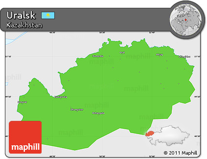 Political Simple Map of Uralsk, single color outside