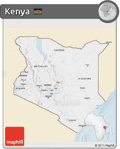 Classic Style 3D Map of Kenya, single color outside