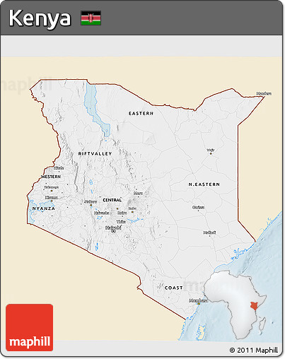 Classic Style 3D Map of Kenya, single color outside