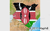 Flag 3D Map of Kenya, satellite outside, bathymetry sea, flag centered