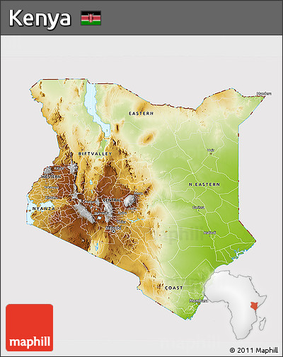 Physical 3D Map of Kenya, cropped outside