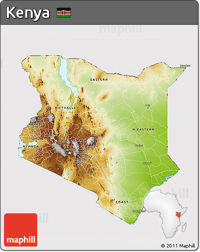 Physical 3D Map of Kenya, cropped outside