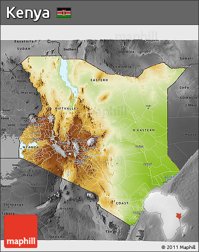 Physical 3D Map of Kenya, darken, desaturated