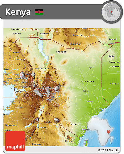 Physical 3D Map of Kenya