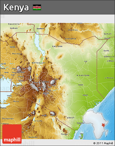 Physical 3D Map of Kenya