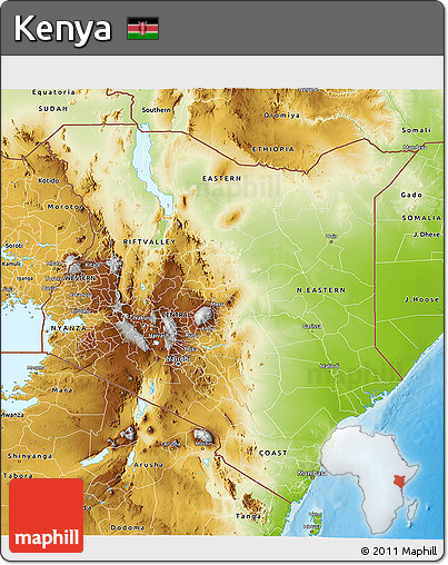 Physical 3D Map of Kenya
