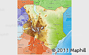 Physical 3D Map of Kenya, political shades outside