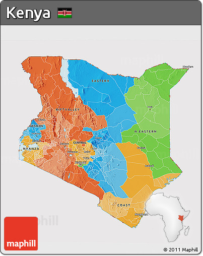 Political 3D Map of Kenya, cropped outside
