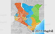 Political 3D Map of Kenya, lighten, desaturated, land only