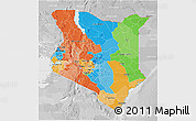 Political 3D Map of Kenya, lighten, desaturated