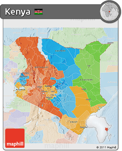 Political 3D Map of Kenya, lighten