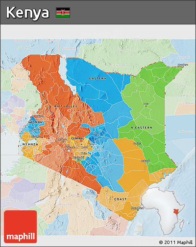 Political 3D Map of Kenya, lighten