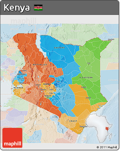 Political 3D Map of Kenya, lighten
