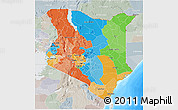 Political 3D Map of Kenya, lighten, semi-desaturated, land only