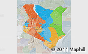 Political 3D Map of Kenya, lighten, semi-desaturated